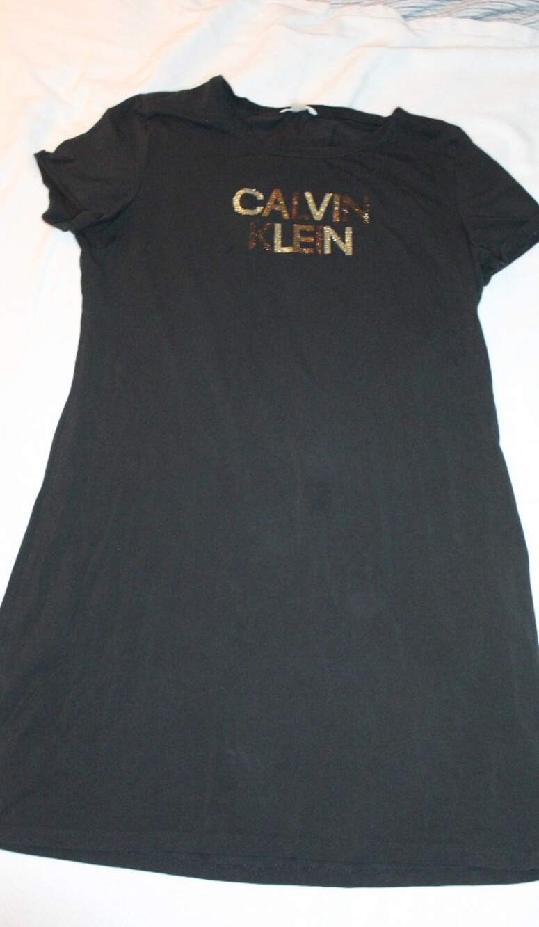 Calvin Klein Multi Rhinestone Logo Black T-Shirt Dress XL